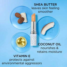 Elizabeth Arden balm applied on lips showing smooth, natural finish