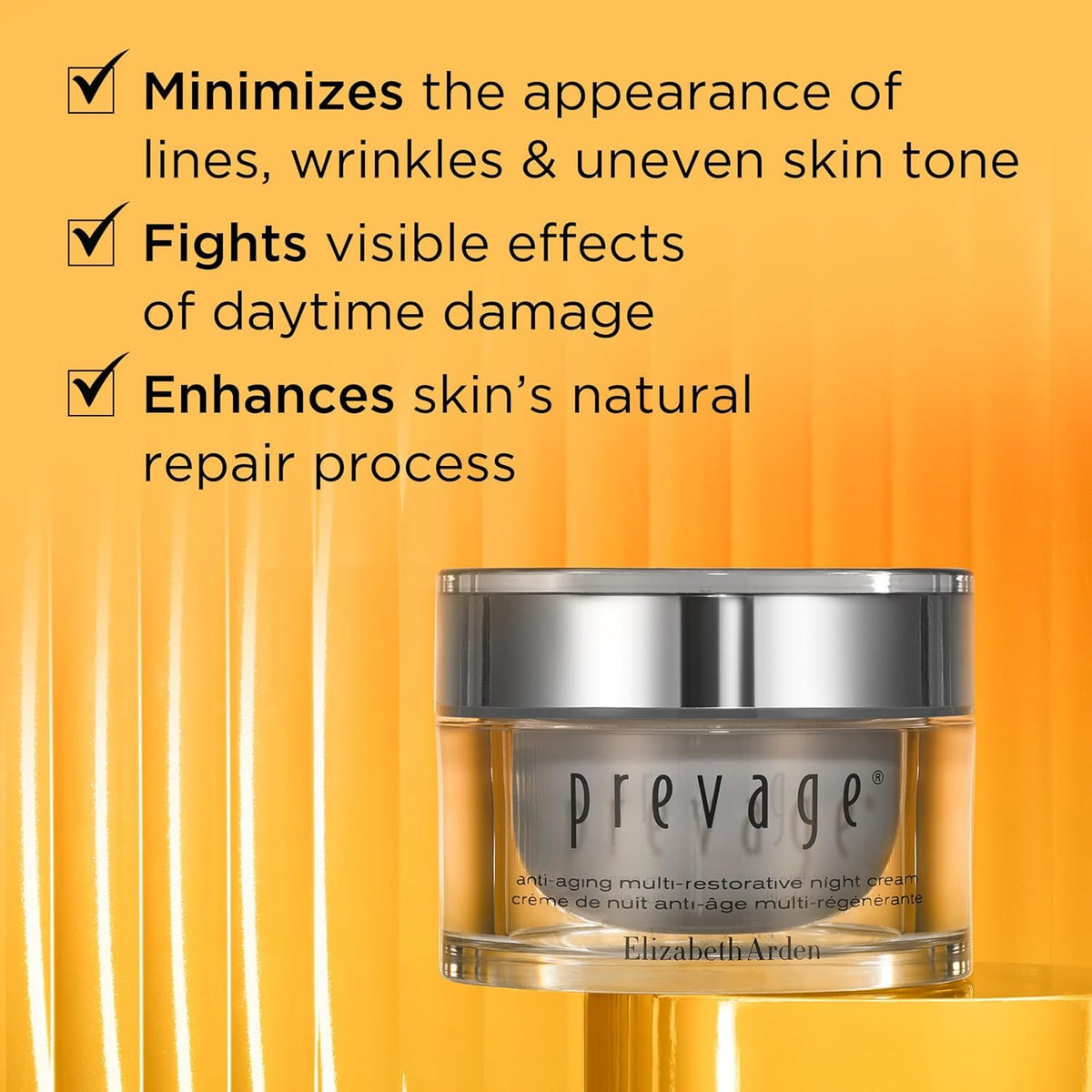 Elizabeth Arden PREVAGE cream on hand demonstrating application and overnight hydration