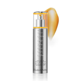 Elizabeth Arden PREVAGE pump dispenser detail illustrating precise dosing and hygienic application benefit