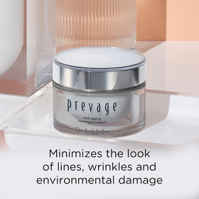 Elizabeth Arden PREVAGE next to a ruler showing 1.7 oz size for scale