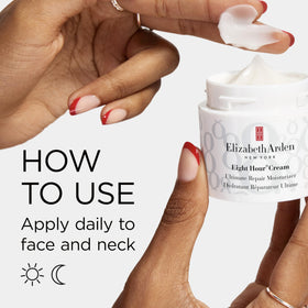 Elizabeth Arden jar with travel pouch showing on-the-go hydration benefit