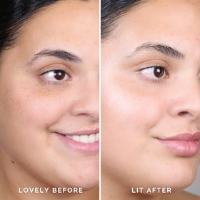 Elizabeth Mott applying with brush to highlight cheekbones for radiance