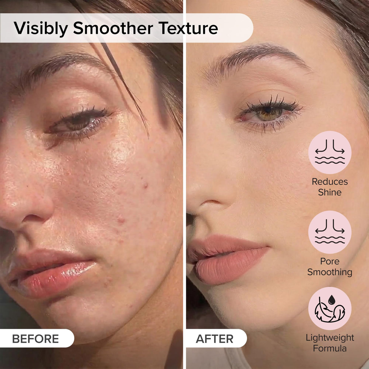 Elizabeth Mott primer being smoothed on cheek for pore‑blurring effect