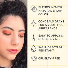 Elizabeth Mott before and after brows showing fuller shape and gray coverage
