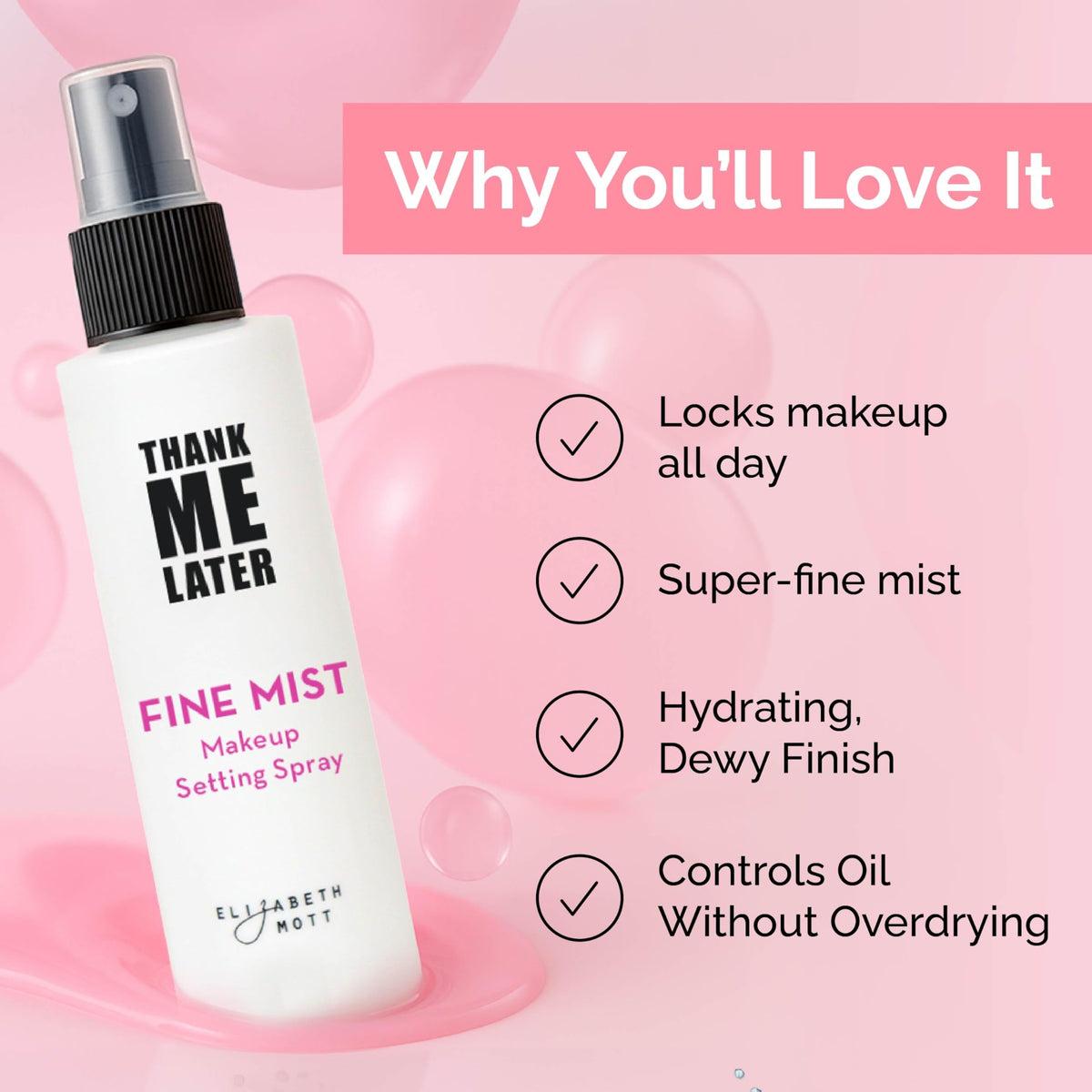 Elizabeth Mott bottle in hand showing 95 mL scale and travel-friendly convenience