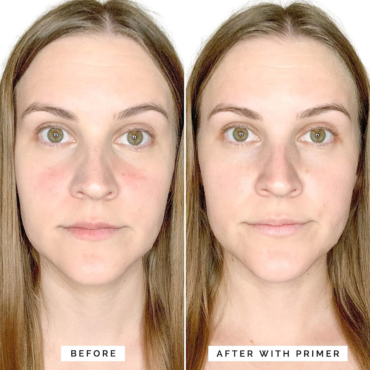 Elizabeth Mott in makeup routine beside foundation showing improved wear