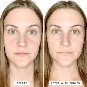 Elizabeth Mott in makeup routine beside foundation showing improved wear