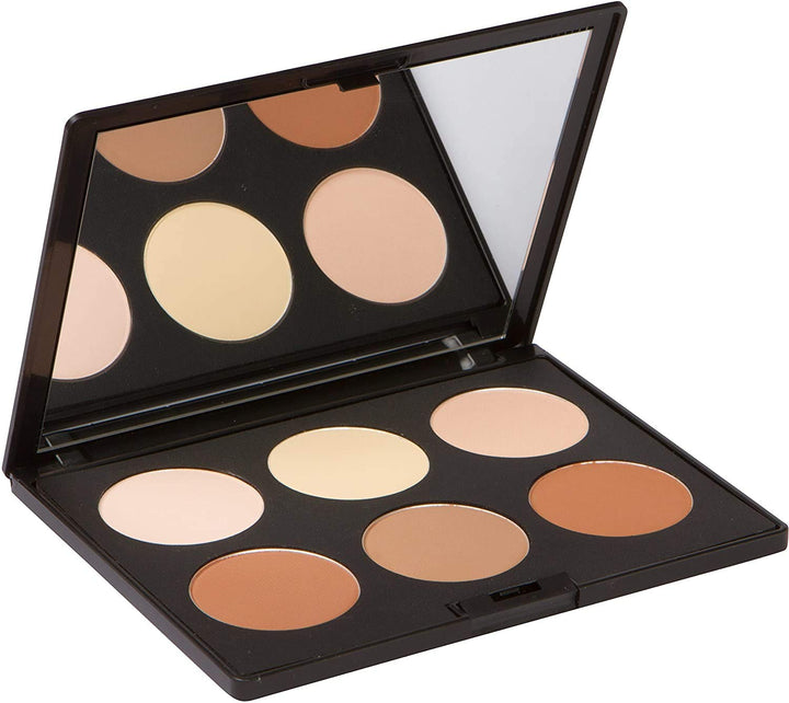 Elizabeth Mott palette top view showing six shades for sculpting and glow