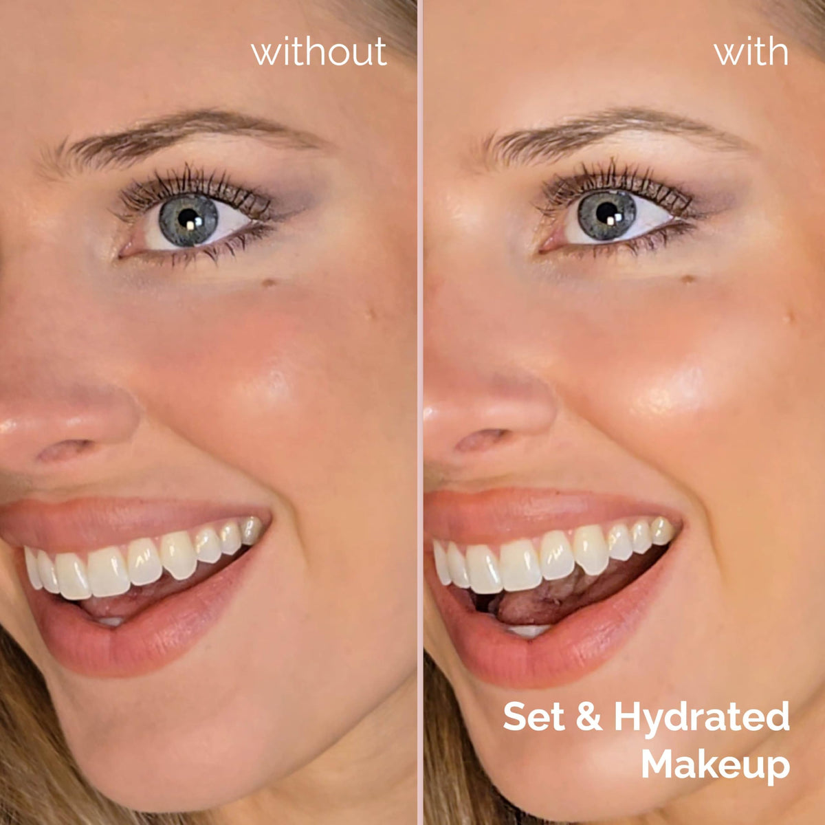 Elizabeth Mott spray being applied on model to set makeup for longer wear