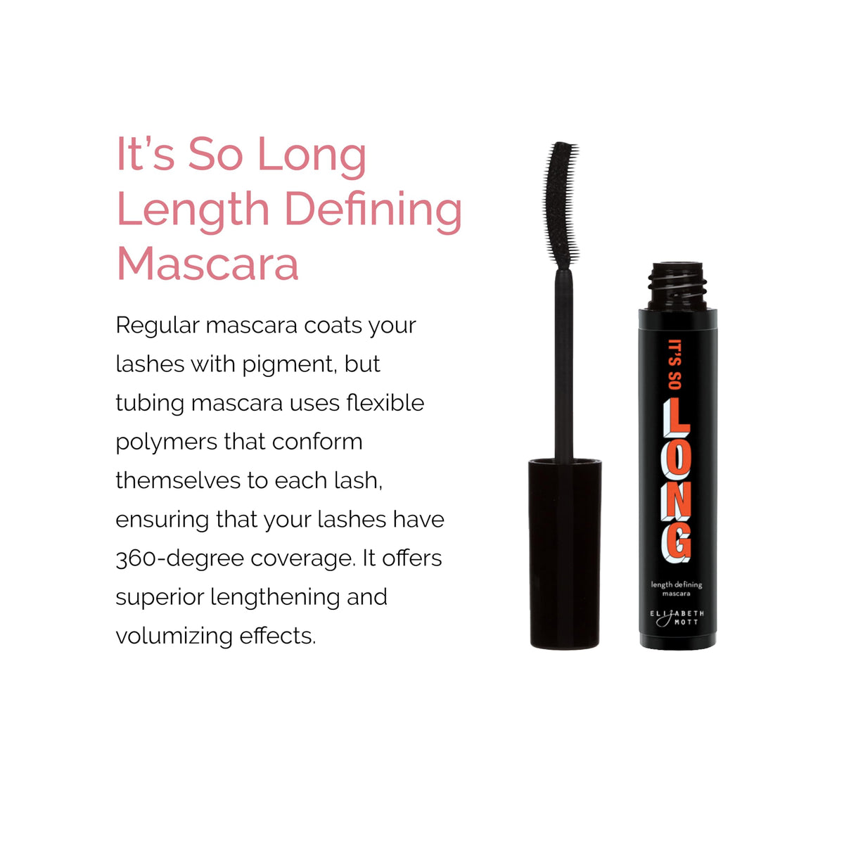 Elizabeth Mott mascara texture and fibers on applicator showing lengthening effect