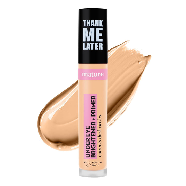 Elizabeth Mott front packaging showing warm peach brightener and compact 5ml size for brightening