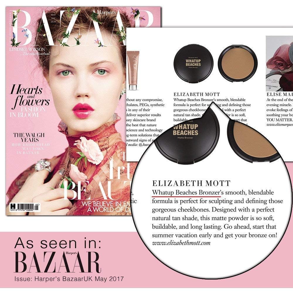 Elizabeth Mott bronzer in a beach bag lifestyle shot suggesting sun-kissed, travel-ready look