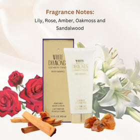 Elizabeth Taylor White Diamonds bottle paired with matching perfume to enhance layered fragrance