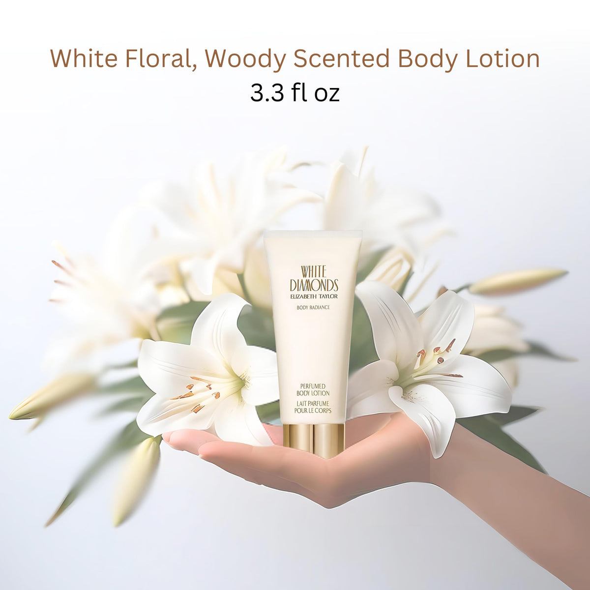Elizabeth Taylor White Diamonds pump close-up displaying lotion dispensed for easy application