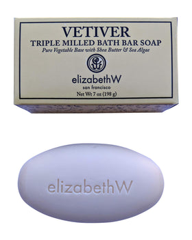 elizabeth W vetiver soap in bathroom lifestyle setting demonstrating moisturizing benefits during shower