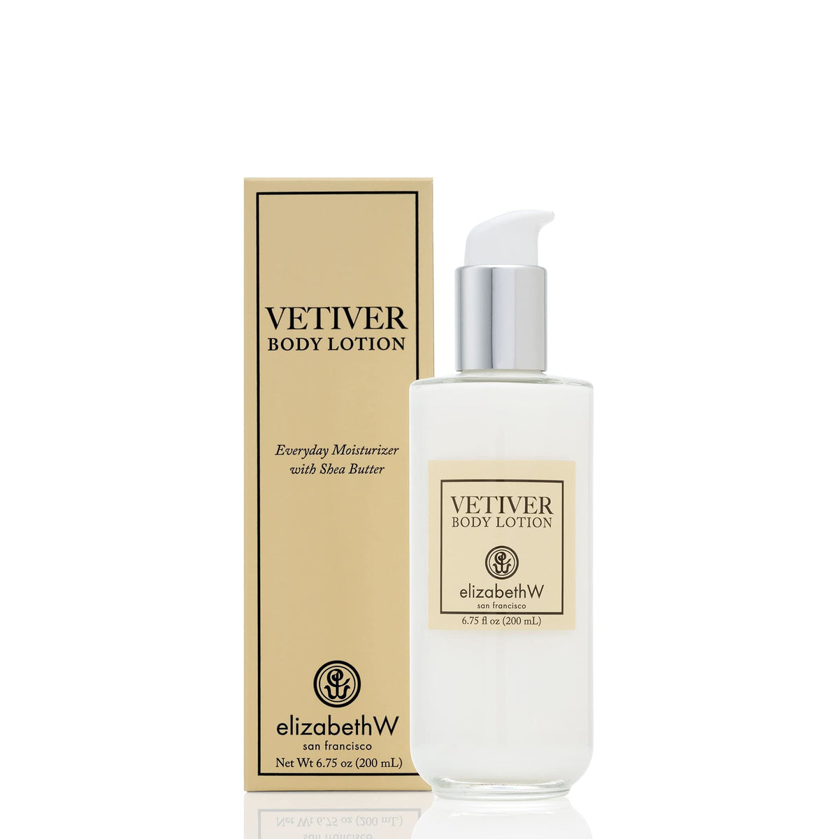 elizabeth W bottle front view showing label and elegant packaging with moisturizing benefit