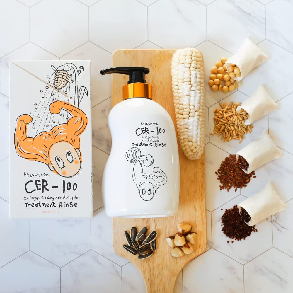 Elizavecca next to common objects showing 500ml scale and long-lasting value