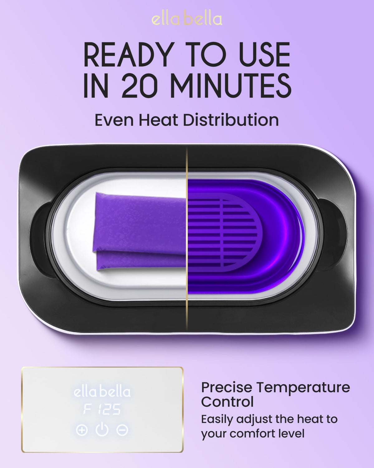 ELLA BELLA close-up of temperature control knob for safe heating