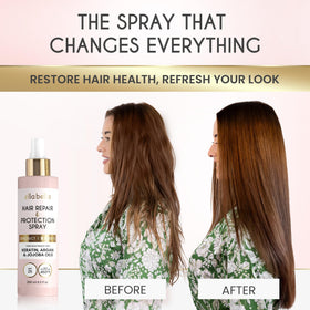 ELLA BELLA close-up of ingredients label featuring argan oil and keratin benefits