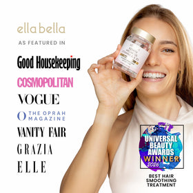 ELLA BELLA serum on hands demonstrating lightweight spreadability and shine