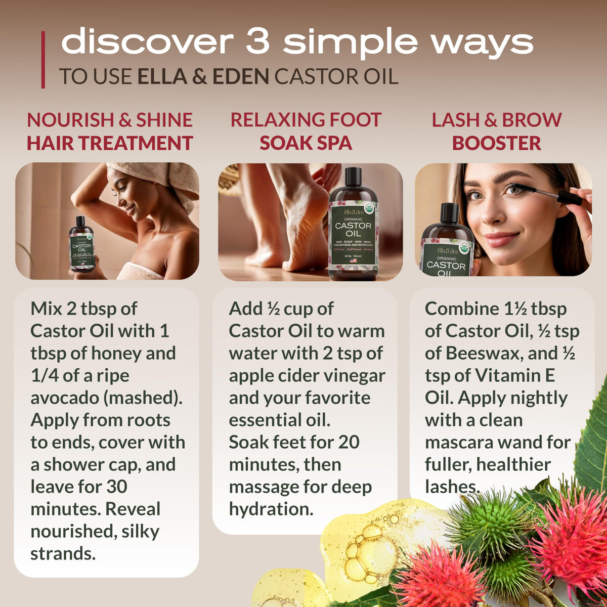Ella & Eden castor oil pouring to show thick texture and nourishing quality