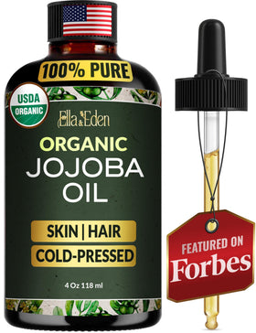 Ella & Eden bottle front view shows organic jojoba oil and clean packaging benefit