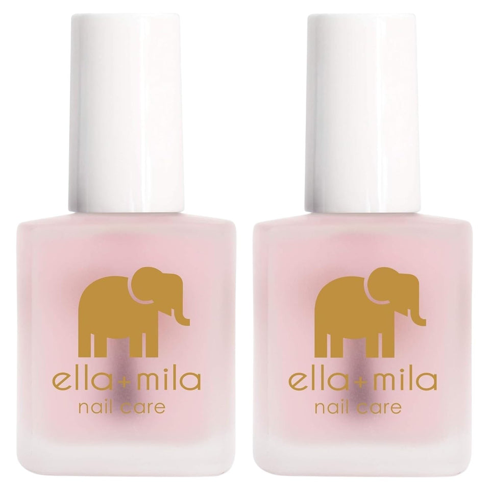 ella+mila front bottle packaging showing clear nail hardener and branding benefits