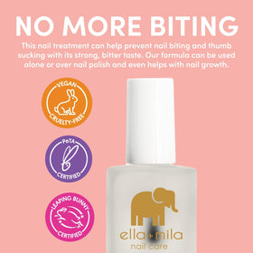 ella+mila clear polish applied on nails preventing biting with visible shine