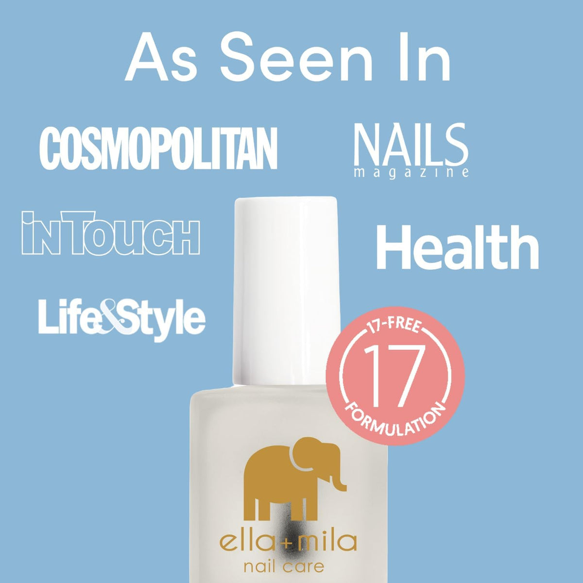 ella+mila close-up label highlighting product name and safe ingredients