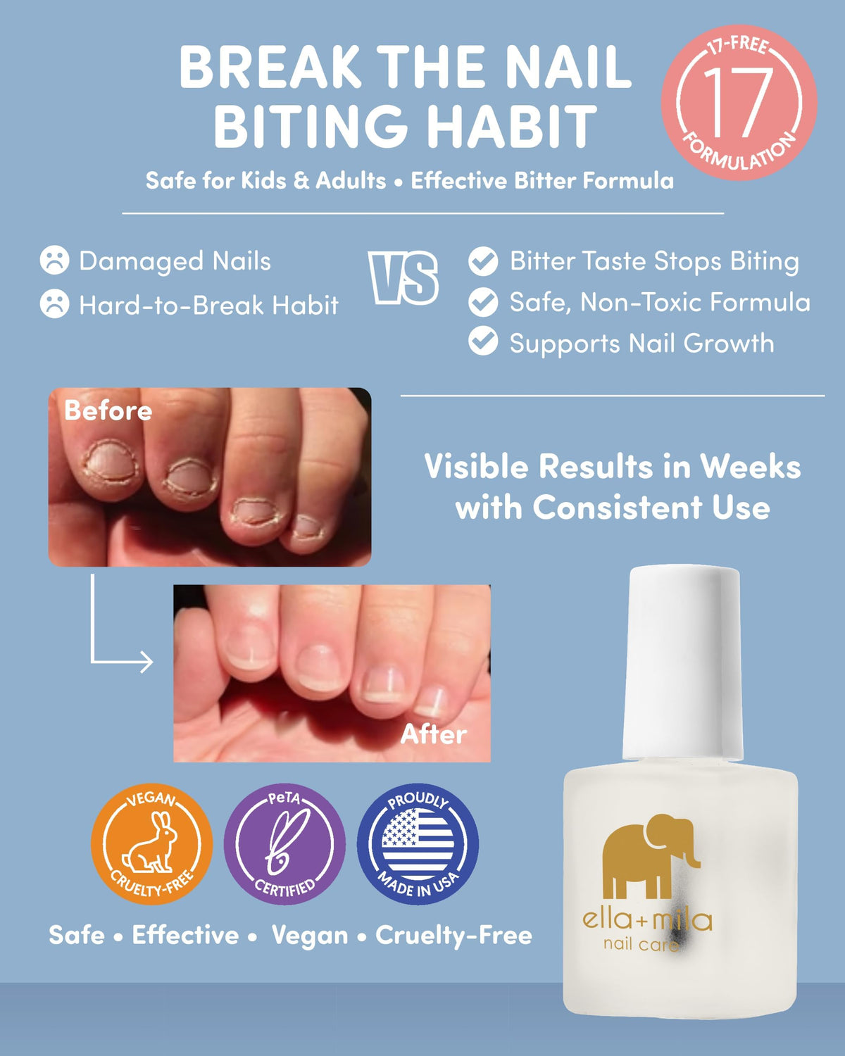 ella+mila brush open over bottle illustrating easy application and control