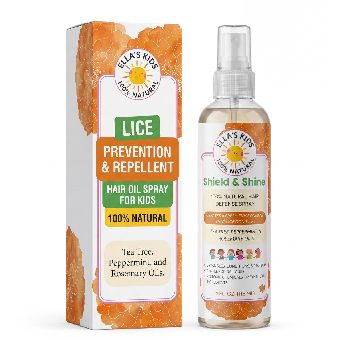 Ella’s Kids front packaging showing bottle and fresh scent benefit
