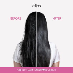 Ellips label close-up highlighting ingredients and heat protection benefit