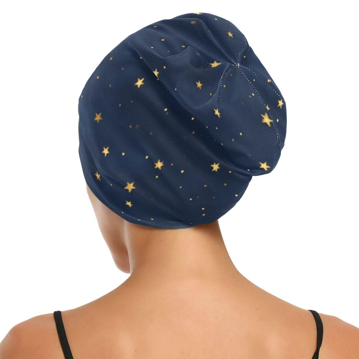 ElliTarr bonnet in use while sleeping preserves curls overnight