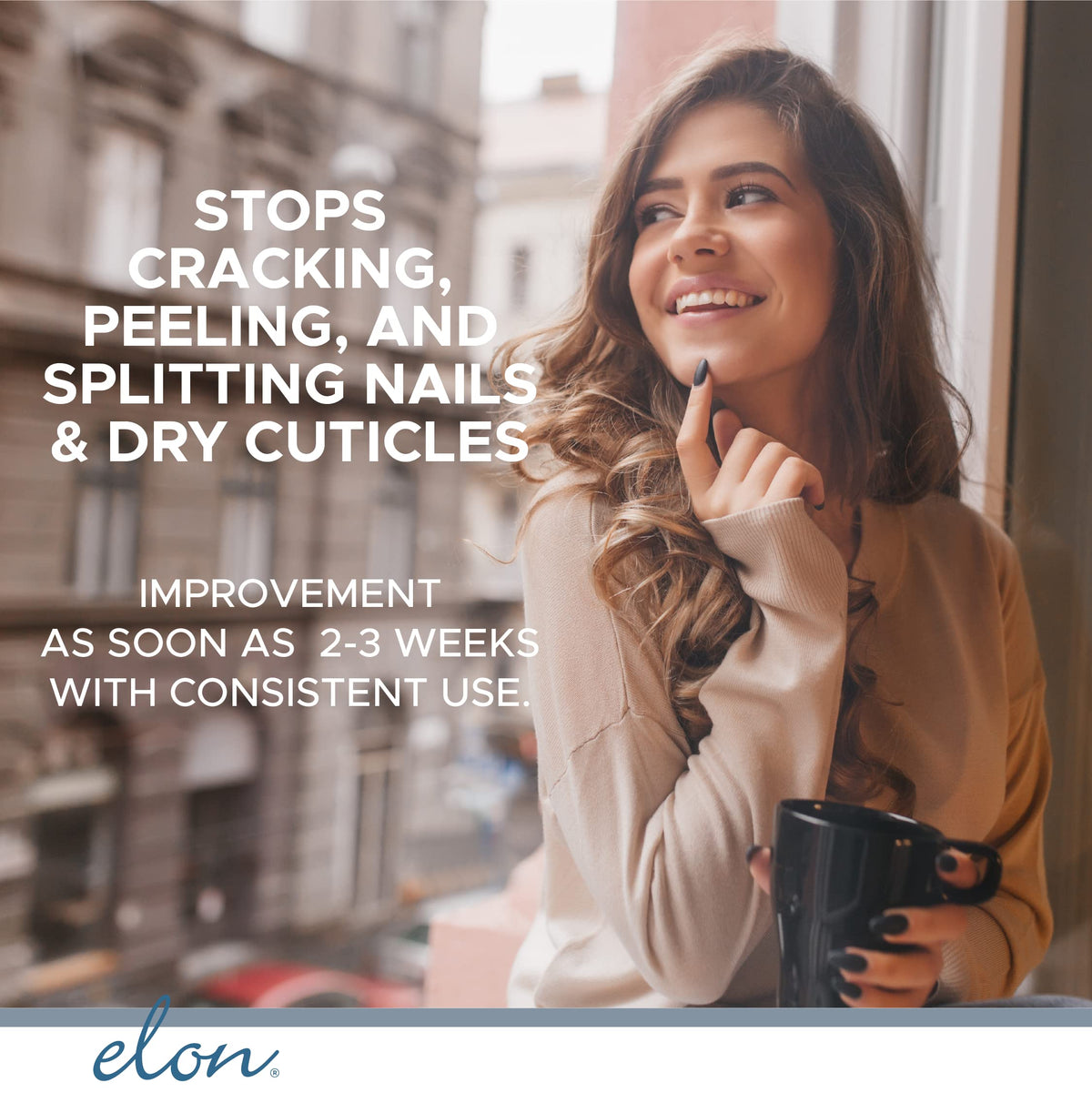 Elon close-up of cuticle area showing moisturized skin and protection
