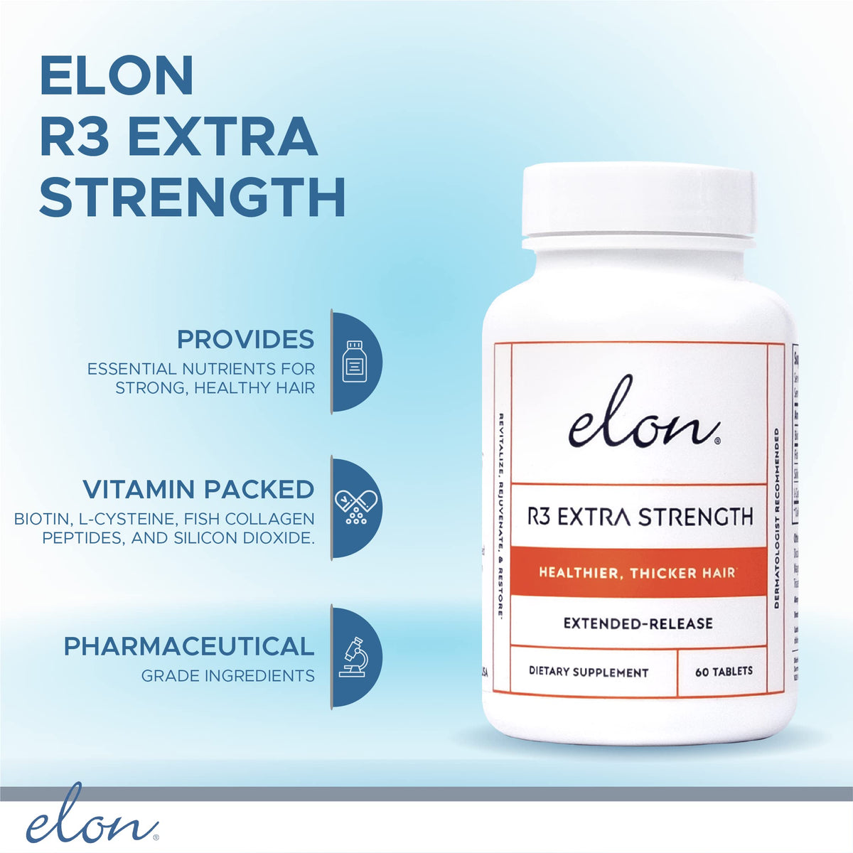 Elon closeup of bottle label highlighting key ingredients