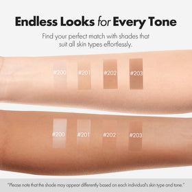 ELROEL swatch on arm showing color transition and adaptable coverage for natural finish