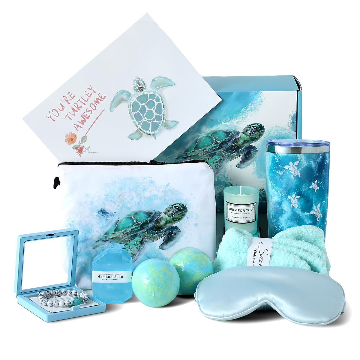 ELSEULAR gift box front view showing sea turtle motif and contents benefit elegant presentation