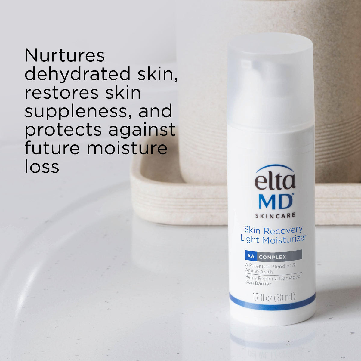 EltaMD 1.7 oz pump in hand showing size and travel-friendly convenience benefit