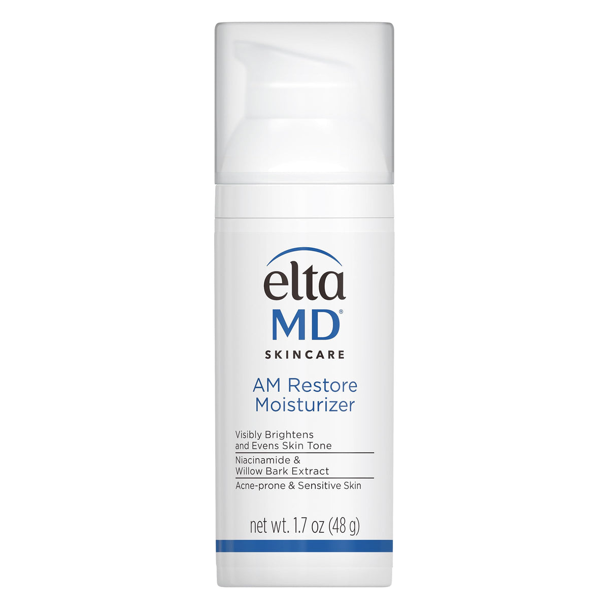 EltaMD front pump bottle showing product and travel-ready size benefit