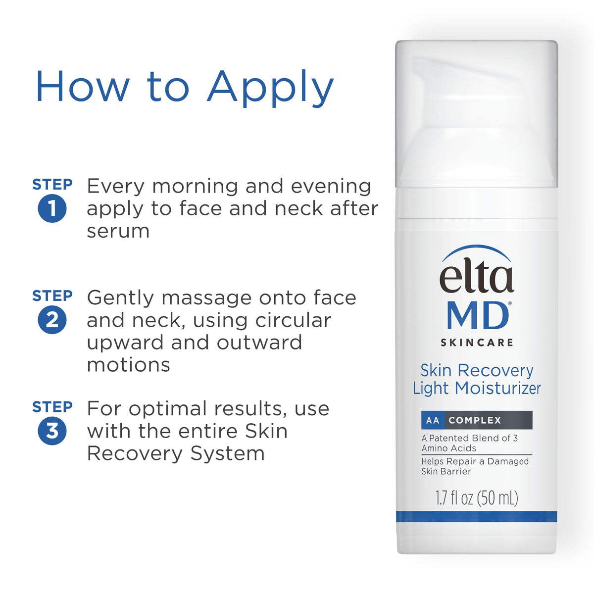 Application of EltaMD on cheek demonstrating quick absorption and hydration benefit