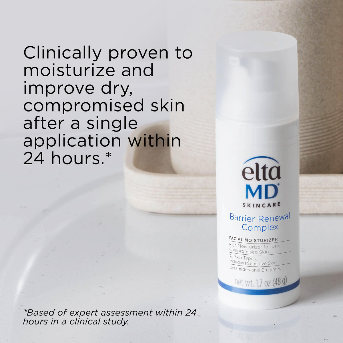 EltaMD moisturizer being applied on hand to show fast-absorbing hydration