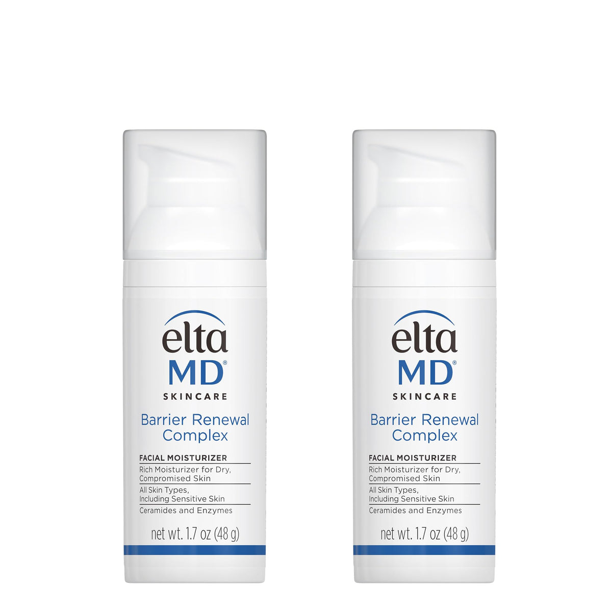 EltaMD front packaging showing two moisturizers and clear product benefit