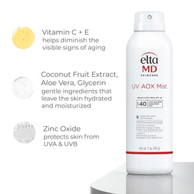 EltaMD mist used at beach for sun protection during outdoor activities