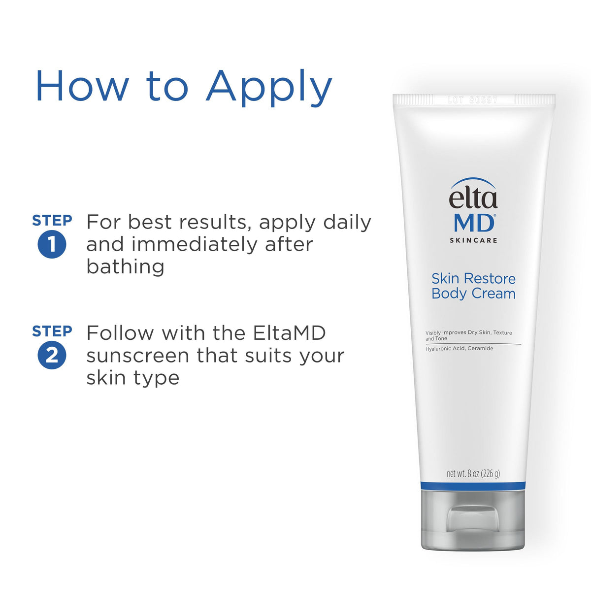 EltaMD label close-up showing fragrance-free and paraben-free product benefits