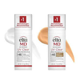 EltaMD front packaging showing both tinted and untinted bottles and benefits