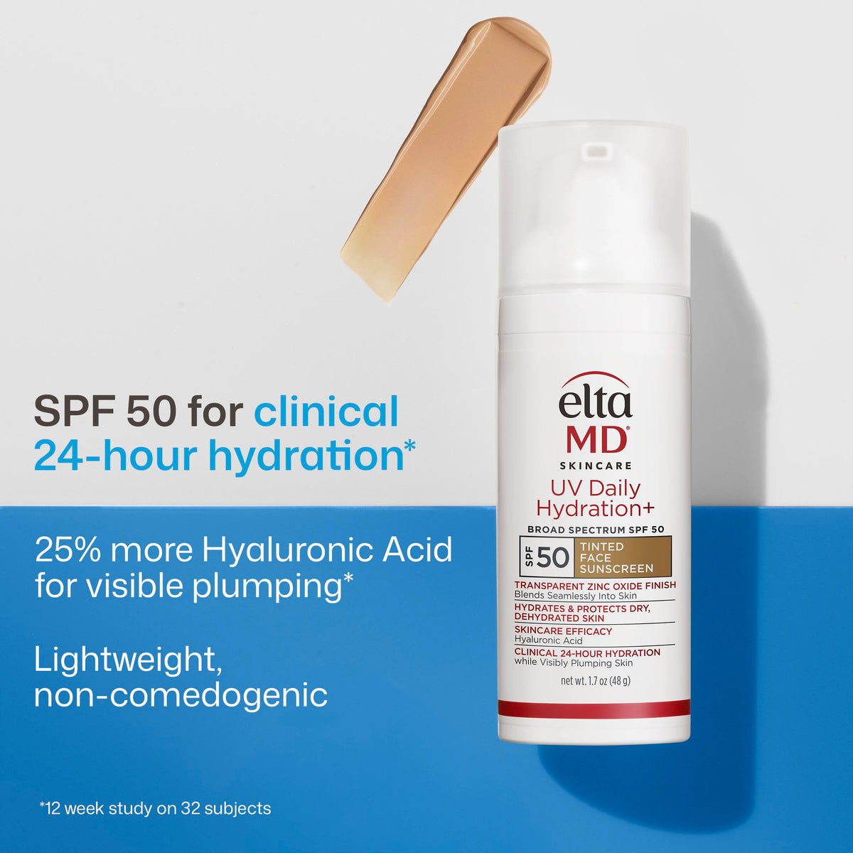 EltaMD close-up texture of hydrating sunscreen highlighting smooth finish
