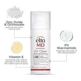 EltaMD ingredient label highlighting niacinamide and hyaluronic acid benefits