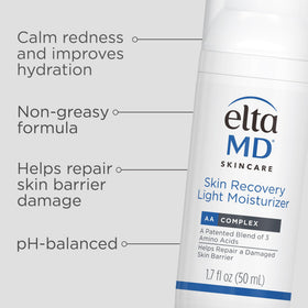 EltaMD pump bottle styled with serum and sunscreen showing layering compatibility benefit