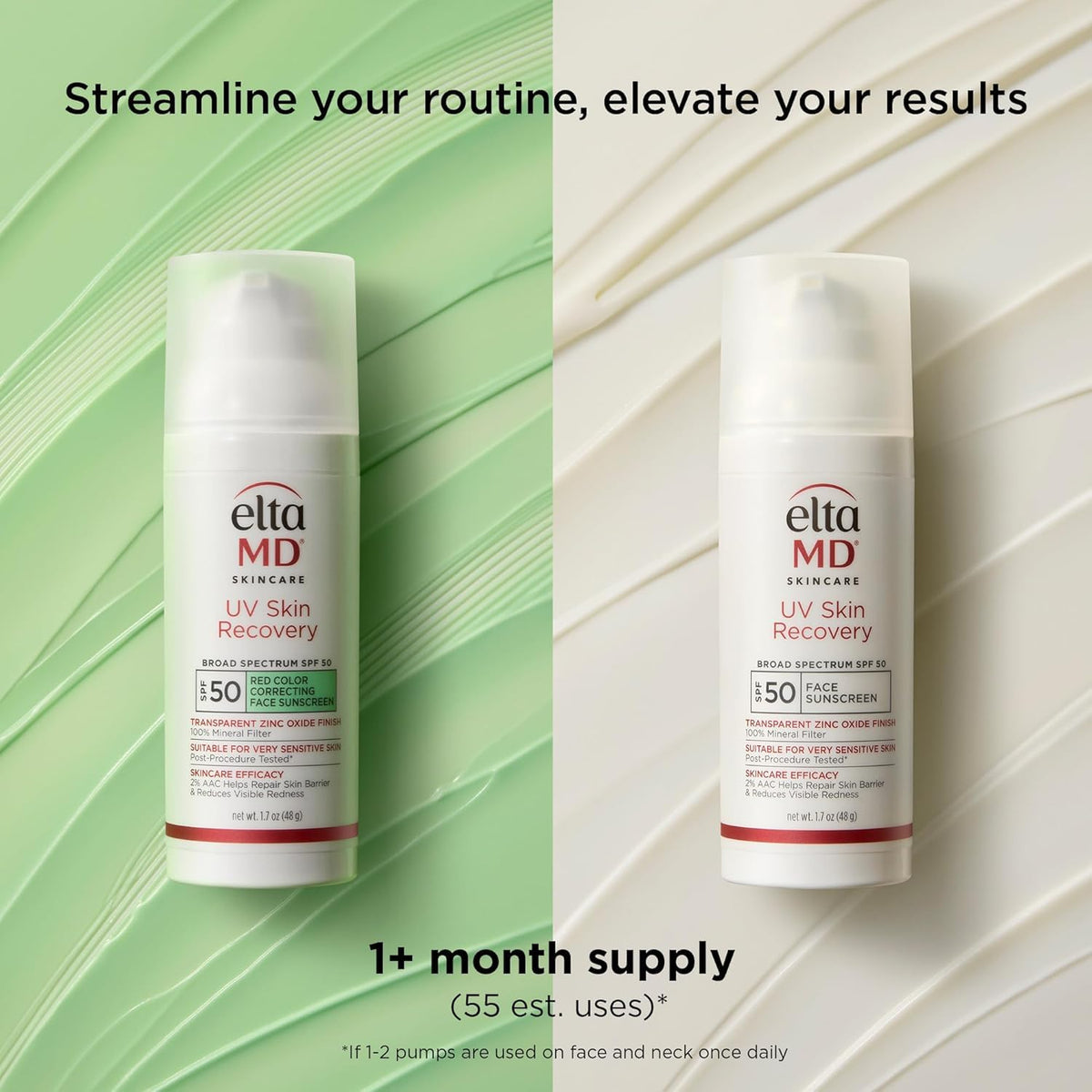 EltaMD label close-up showing ingredients and SPF50 protection benefit