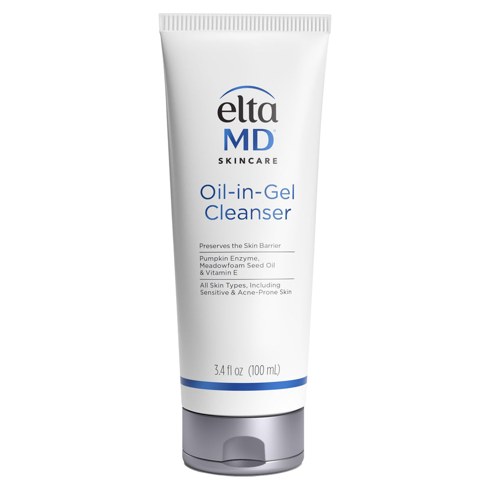 EltaMD oil-in-gel front tube showing packaging and clear product benefits
